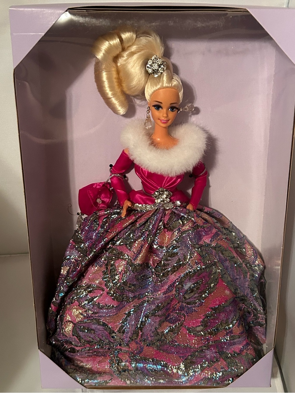 “STARLIGHT WALTZ, BARBIE” -Blonde in Hot Pink Gown with White Fur Collar!!😍❤️‍🔥